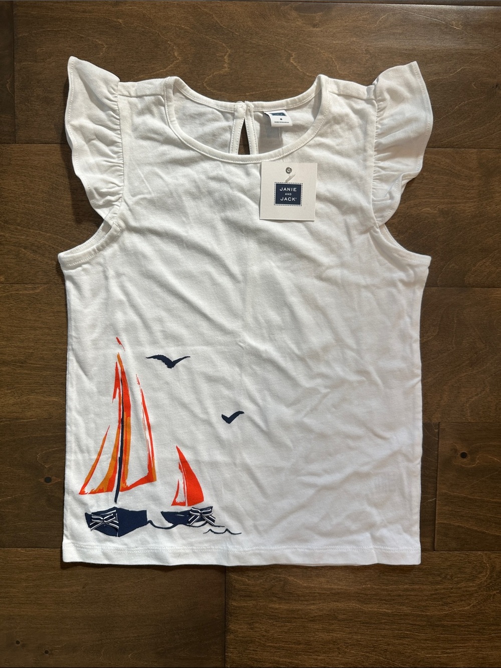 New Janie & Jack White Sailing Tee, Size 8.